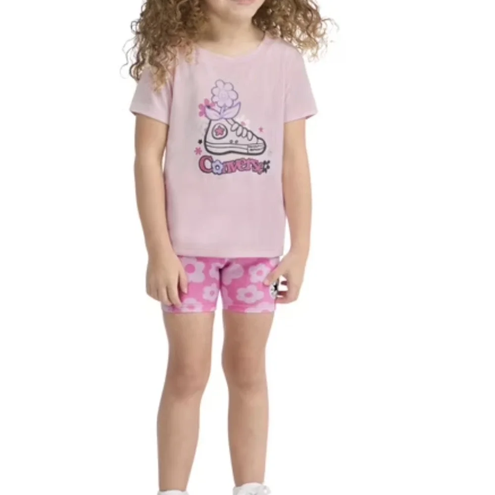 Converse little girl bike short + graphic tee 2pc. set | size 12 month